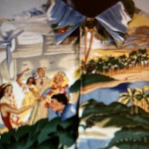 REYN SPOONER HAWAII Aloha Tropical SEA PLANE LEIS HULA DANCE WAHINE KANE Shirt L - Picture 7 of 8